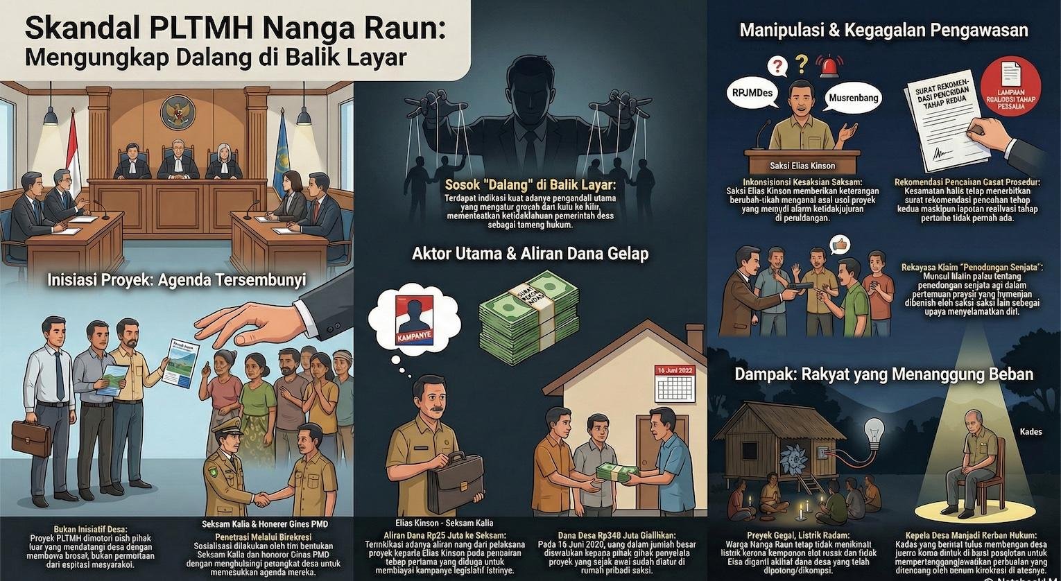 Sidang Tipikor PLTMH Nanga Raun Memanas, Dugaan Peran Oknum Kecamatan dan Aliran Dana Terkuak