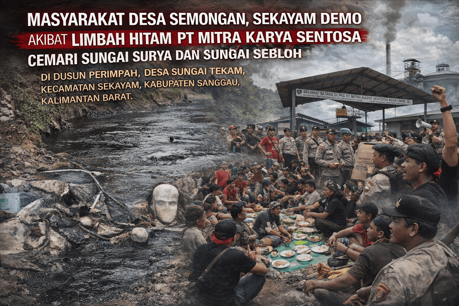 DUA SUNGAI TERCEMAR LIMBAH HITAM, WARGA KEPUNG PT MKS: DIDUGA LANGGAR HUKUM LINGKUNGAN