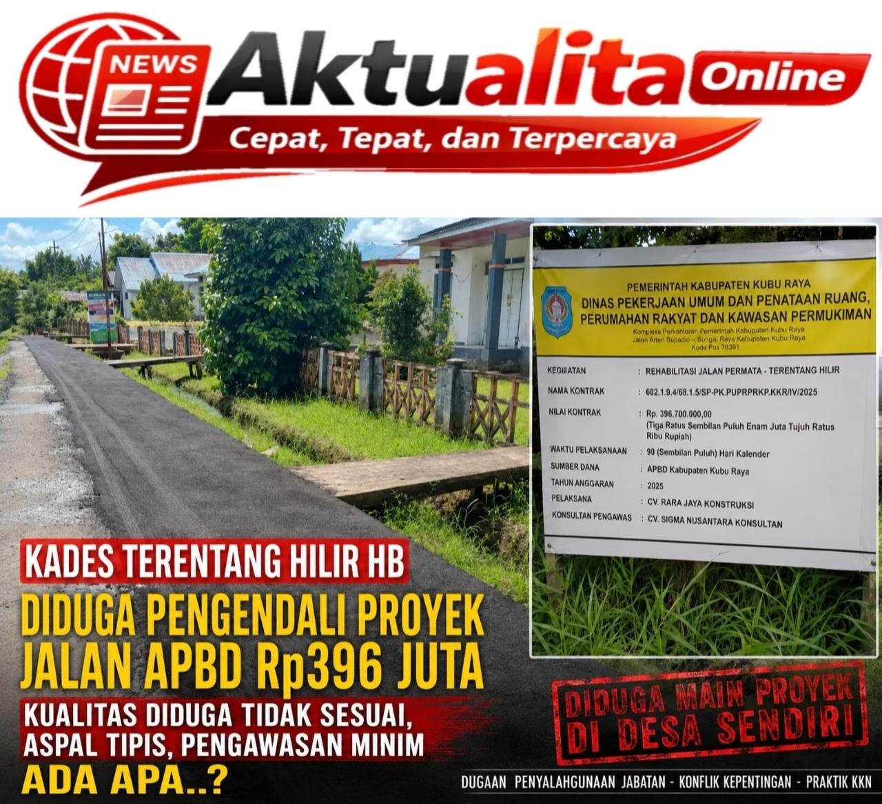 Diduga Jadi “Penguasa Proyek” di Desa Sendiri, Kades Terentang Hilir Disorot: Proyek Jalan APBD Rp396 Juta Diduga Bermasalah