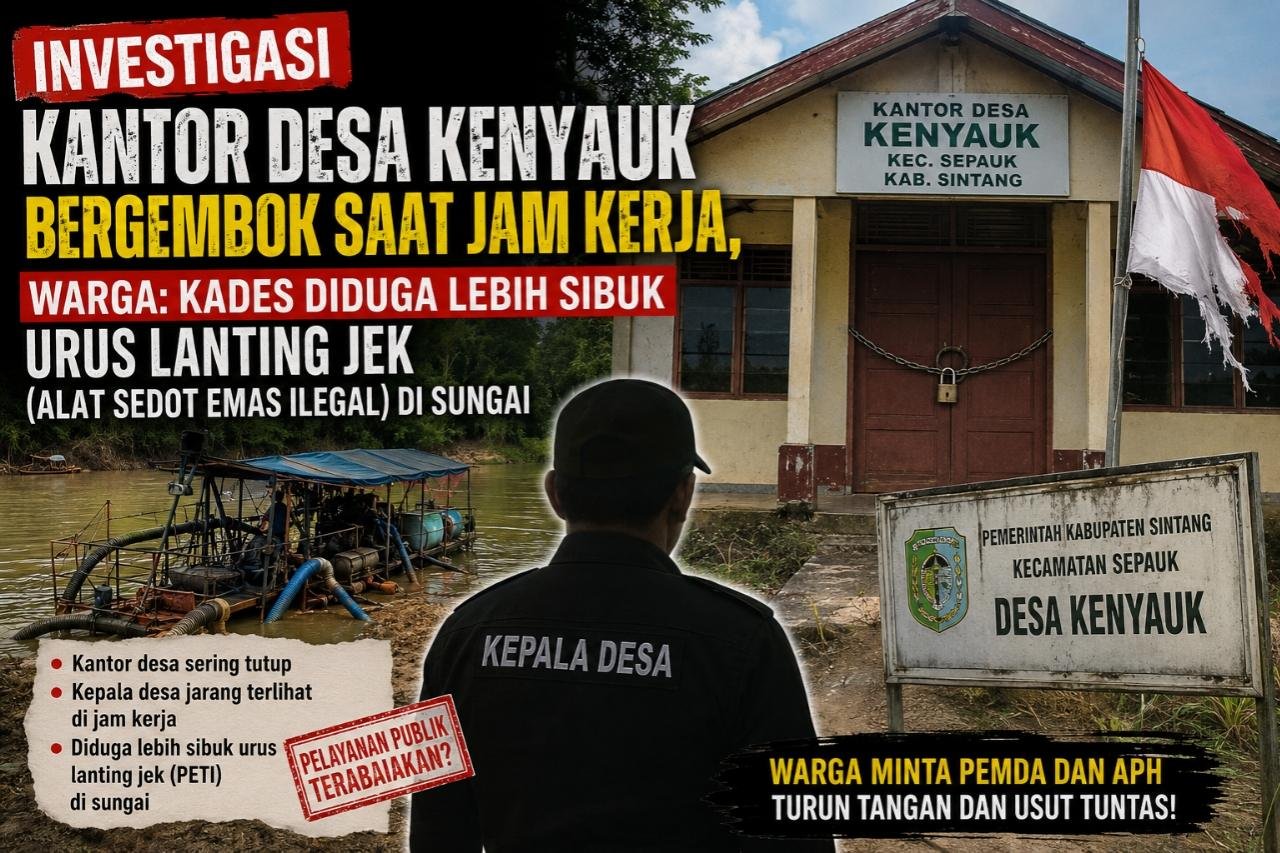 INVESTIGASI | Kantor Desa Kenyauk Bergembok Saat Jam Kerja, Warga: Kades Diduga Lebih Sibuk Urus Lanting Jek (Alat Sedot Emas Ilegal) di Sungai