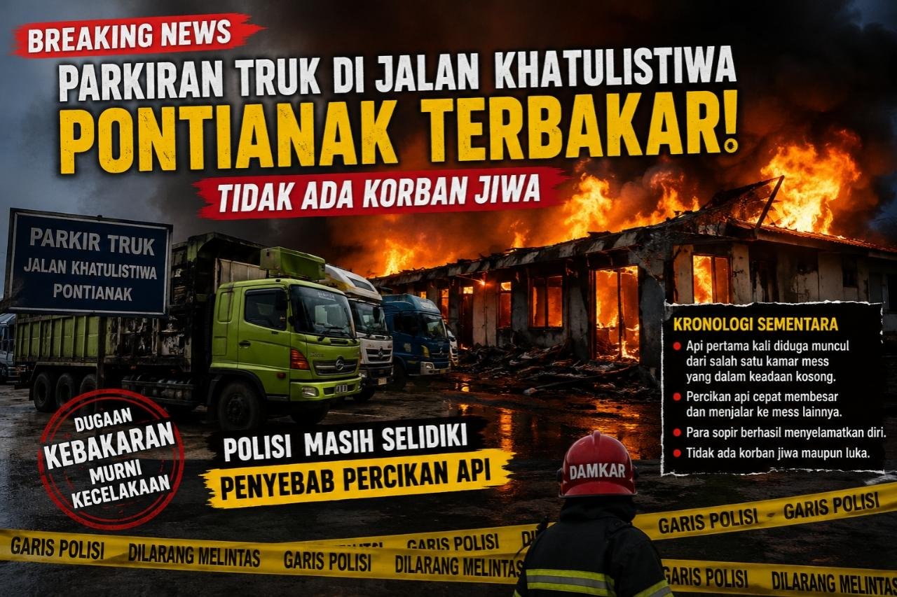 Parkiran Truk di Jalan Khatulistiwa Pontianak Terbakar, Api Diduga Berasal dari Mess Sopir, Polisi Selidiki Penyebab