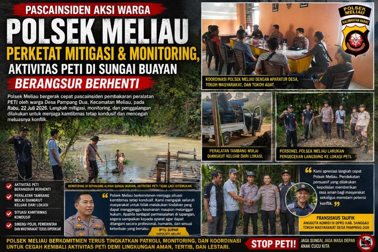 Pascainsiden Aksi Warga, Polsek Meliau Intensifkan Mitigasi dan Monitoring, Aktivitas PETI di Sungai Buayan Berangsur Berhenti