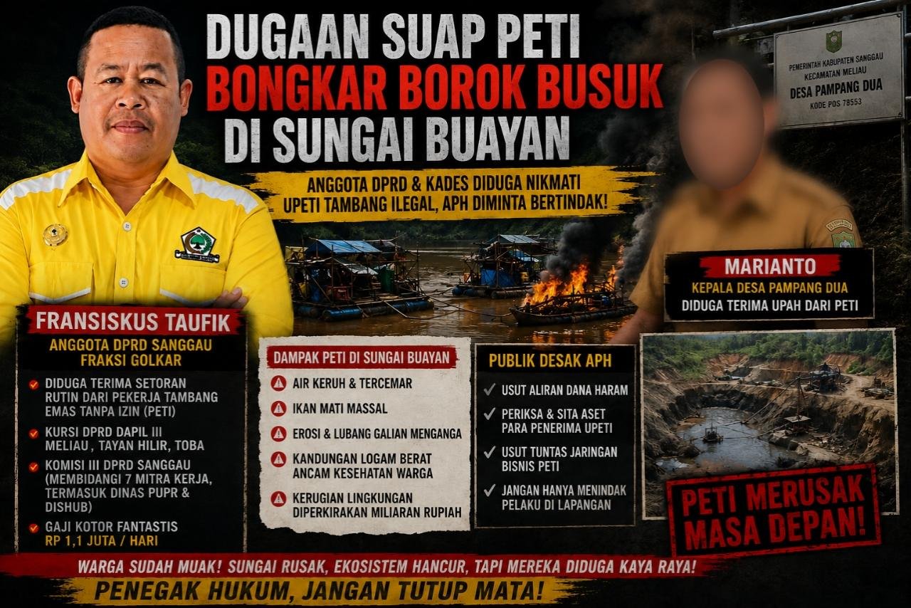 INVESTIGASI | Dugaan Setoran PETI Seret Nama Anggota DPRD dan Kades di Sanggau, Warga Desak APH Bongkar Aktor di Balik Kerusakan Sungai Buayan
