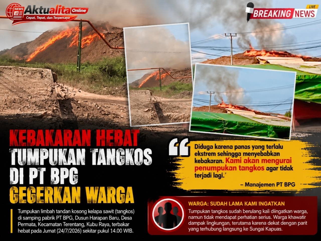 Tumpukan Tangkos Menggunung di PT BPG Terbakar Hebat, Warga Soroti Pengelolaan Limbah