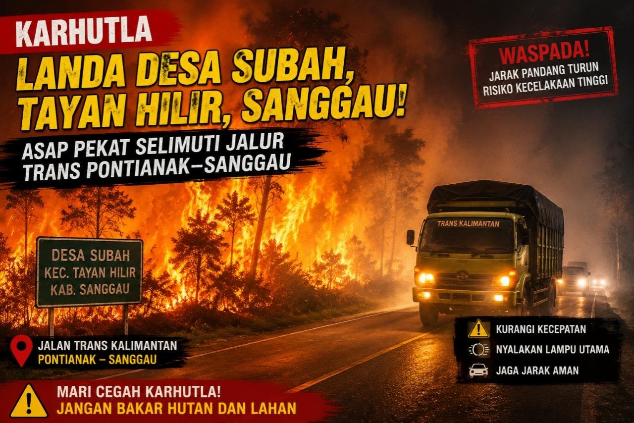Asap Karhutla Kepung Jalur Trans Pontianak–Sanggau, Jarak Pandang Menurun, Pengendara Diminta Ekstra Waspada