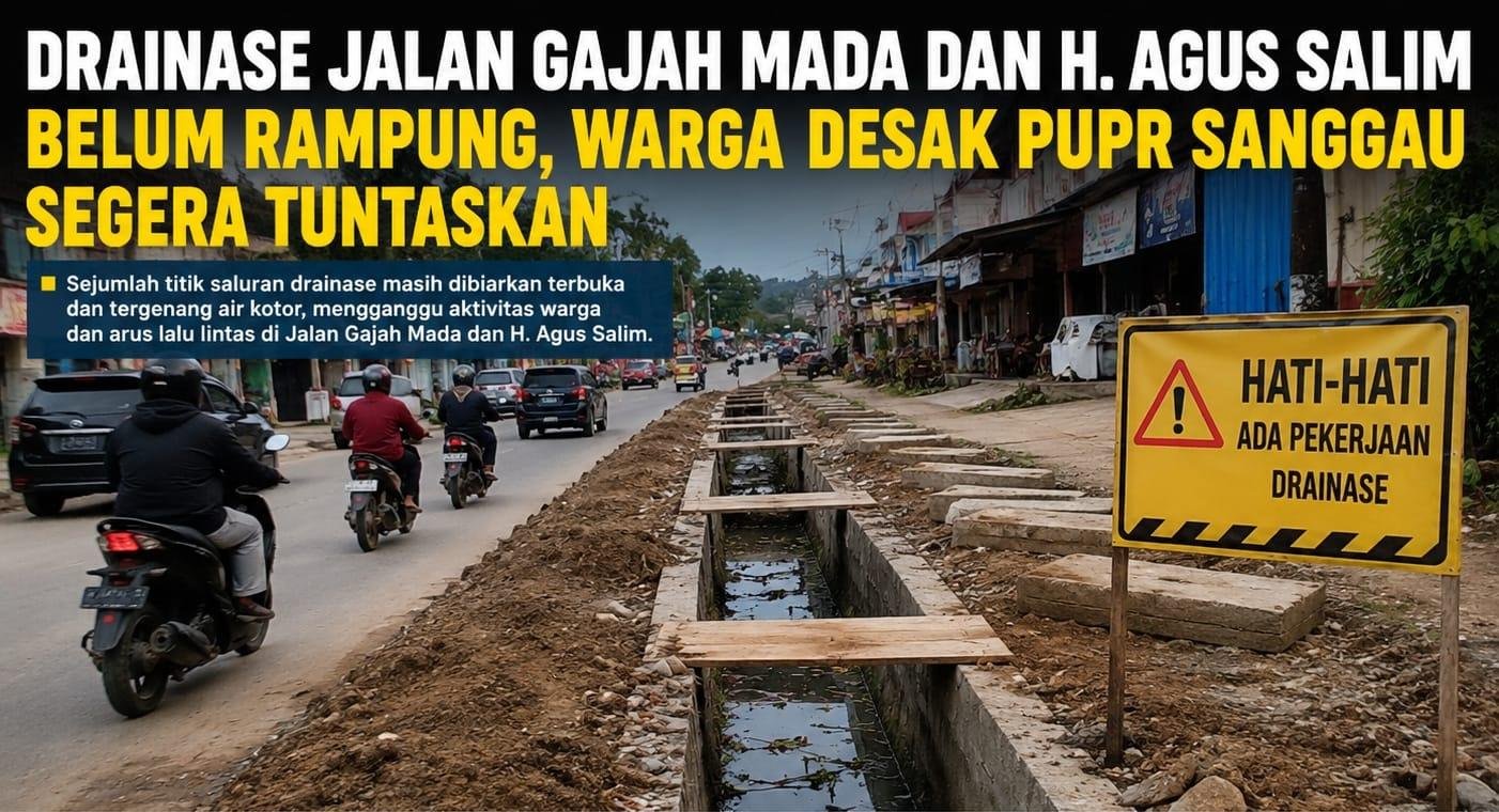 Setahun Mangkrak, Drainase Jalan Gajah Mada–H. Agus Salim Belum Tuntas, Warga Desak PUPR Sanggau Bertindak Cepat