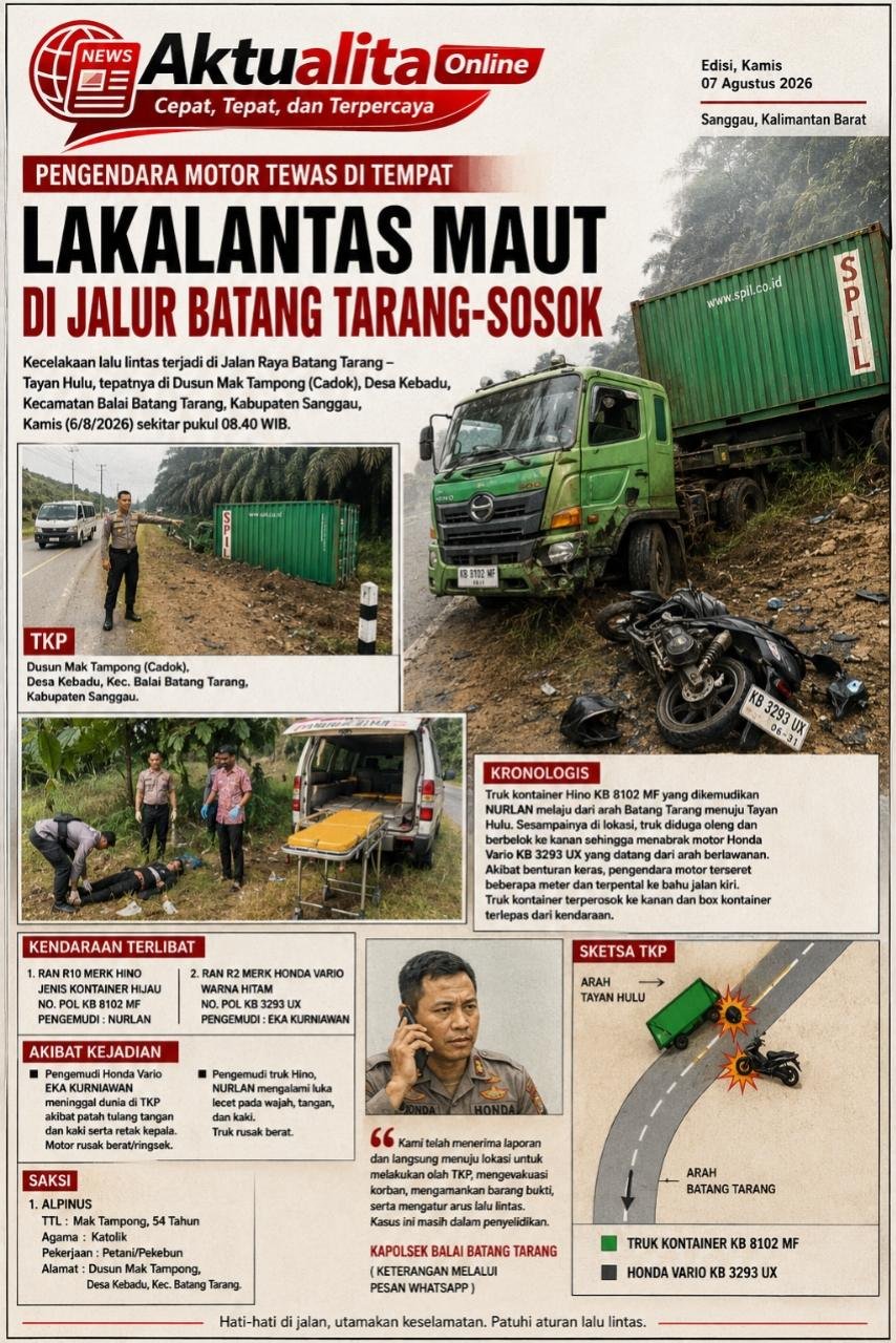 Lakalantas Maut di Jalur Batang Tarang–Tayan Hulu, Satu Pengendara Motor Meninggal Dunia