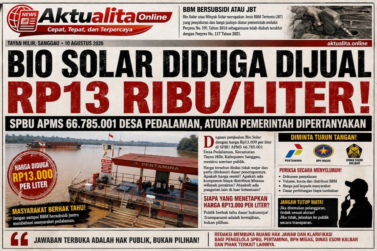 Bio Solar Diduga Dijual Rp13 Ribu/Liter di APMS 66.785.001, Pengawasan BBM Subsidi Dipertanyakan