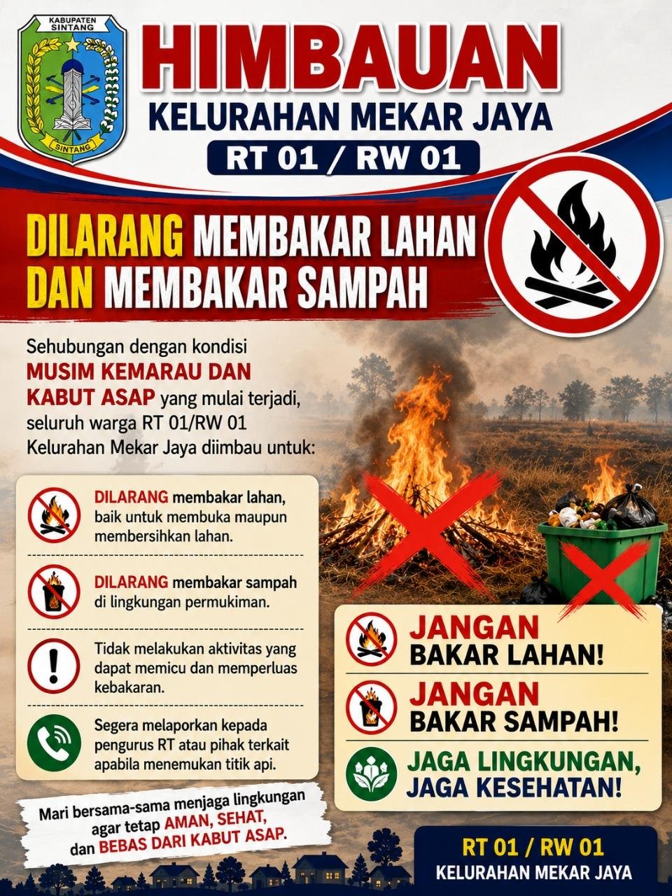 Kelurahan Mekar Jaya Ingatkan Warga: Jangan Bakar Lahan dan Sampah, Kabut Asap Mulai Terjadi