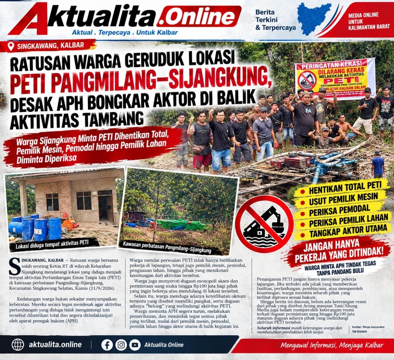 PETI Pangmilang–Sijangkung Disorot Warga, Dugaan Setoran Rp100 Juta Dipersoalkan