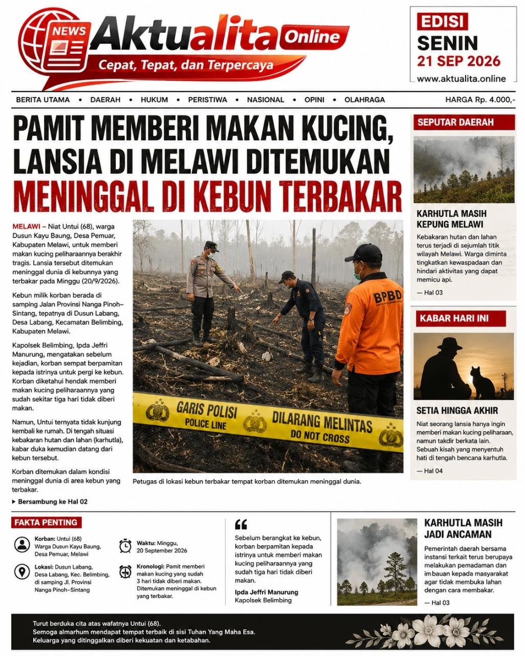 Pamit Memberi Makan Kucing, Lansia di Melawi Ditemukan Meninggal di Kebun Terbakar
