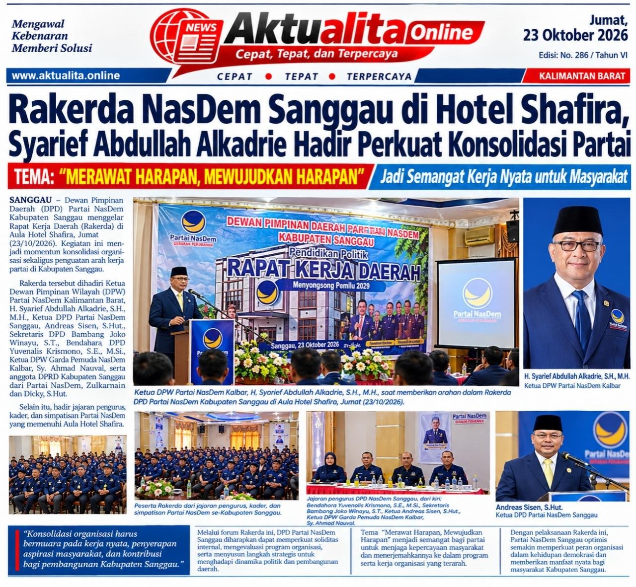 Rakerda NasDem Sanggau di Hotel Shafira, Syarief Abdullah Alkadrie Hadir Perkuat Konsolidasi Partai